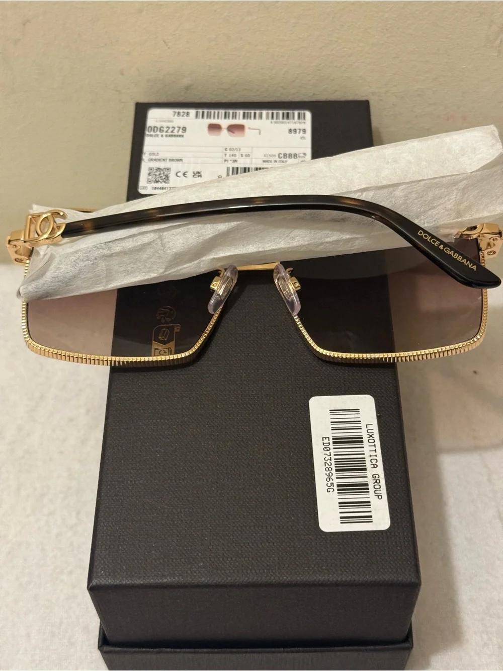NWT Dolce & Gabbana Gold DG2279 Square Sunglasses - Full Set